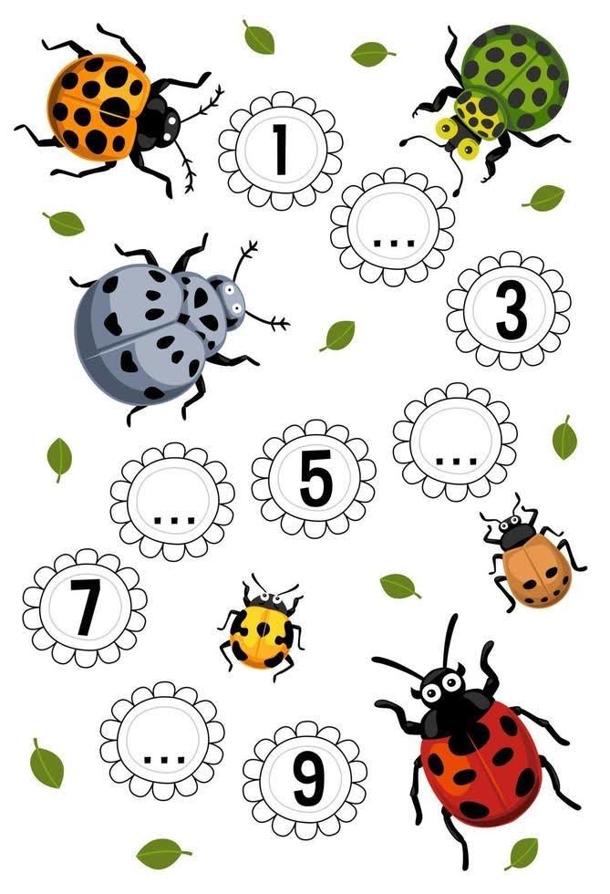 Uzupełnianie cyfr w kolejności z owadami: Zabawy matematyczne dla dzieci